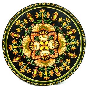 Handcrafted Floral Mandala Art Painting - Black, Green, Orange